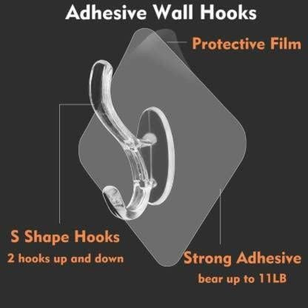 M-ved Wall Hooks for Hanging Strong Sticker Sticky 3 in 1 Self Adhesive Wall Hooks, Heavy Duty Sticky Hooks for Hanging, Waterproof Transparent Adhesive Hooks for Wall