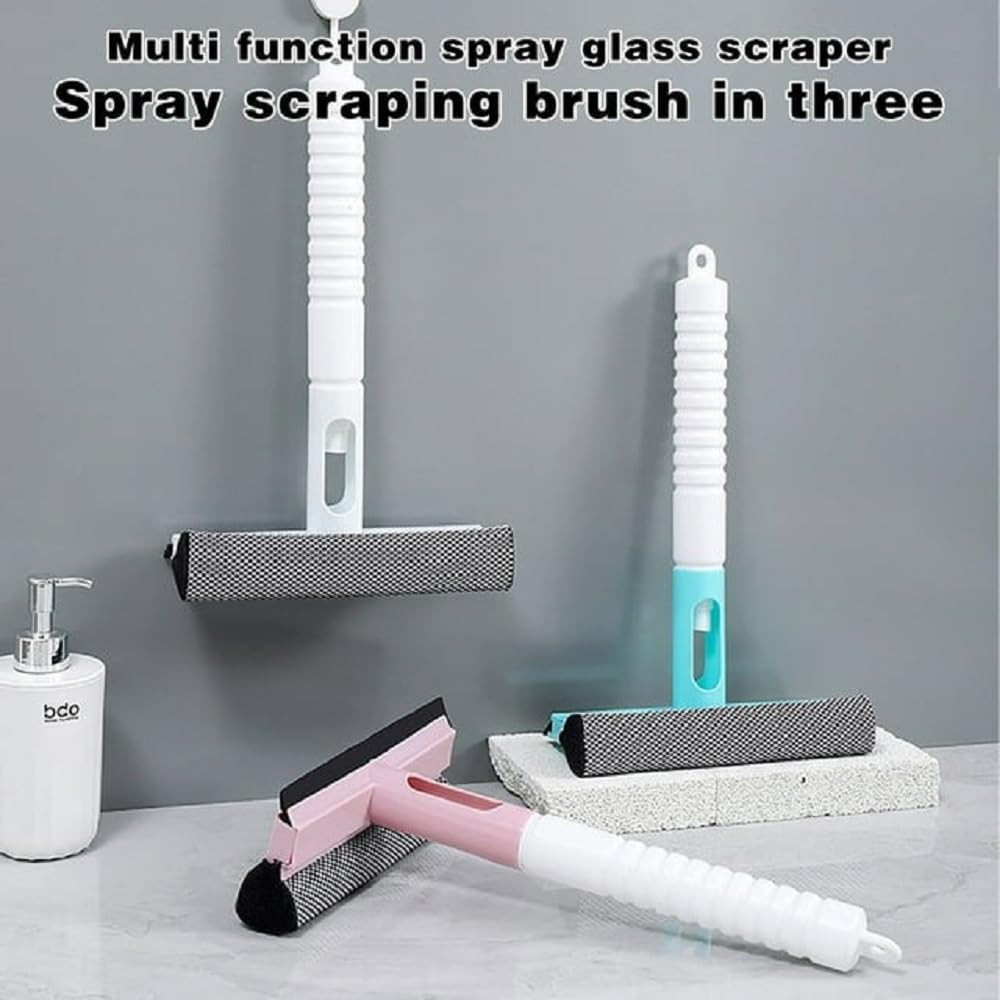 M-ved 3 in 1 Window Glass Spray Brush for Home Cleaner - Multifunctional Double-Sided Wiper & Sprayer for Mirror Glass Cleaning in Bathroom, Office, Car