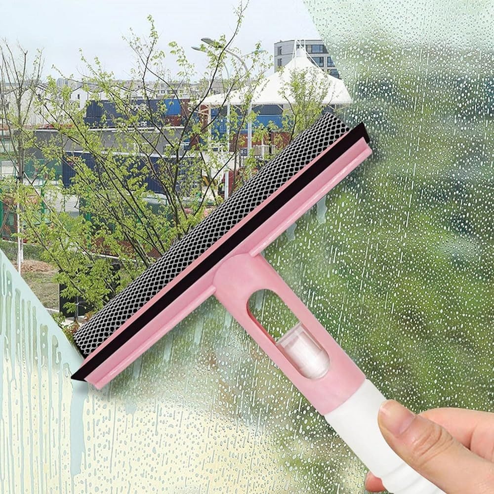 M-ved 3 in 1 Window Glass Spray Brush for Home Cleaner - Multifunctional Double-Sided Wiper & Sprayer for Mirror Glass Cleaning in Bathroom, Office, Car