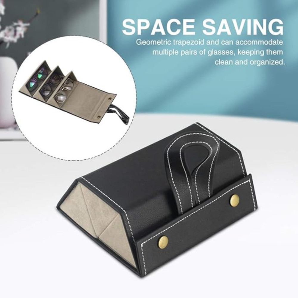 Sunglasses Organizer with 3 Slots, Portable Travel Glasses Case Storage, Eyeglasses Storage Box Hanging Eyewear Holder for Women Men (Black), Black, free size
