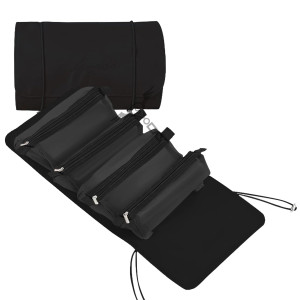 M-ved Polyester 4 in 1 Foldable Hanging Cosmetic Storage Toiletry Bag for Women Travel (Black)