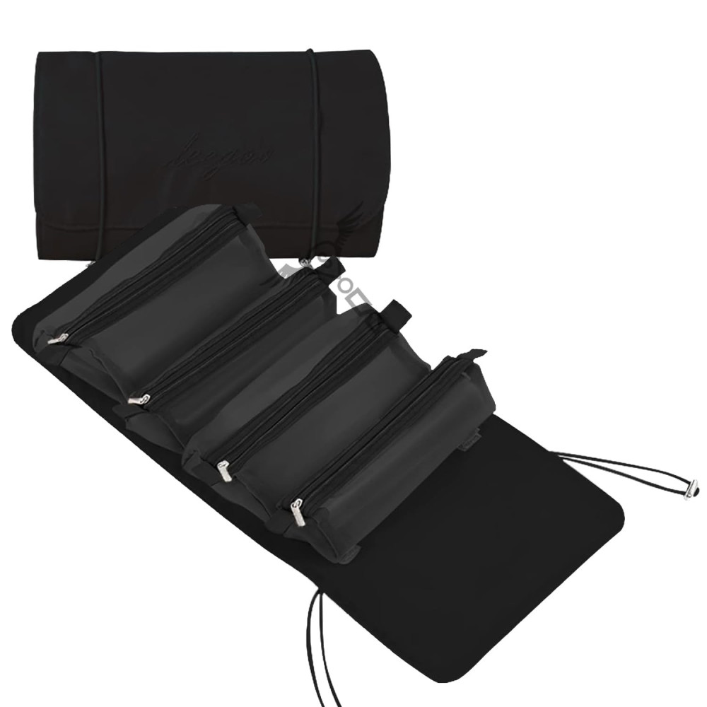 M-ved Polyester 4 in 1 Foldable Hanging Cosmetic Storage Toiletry Bag for Women Travel (Black)