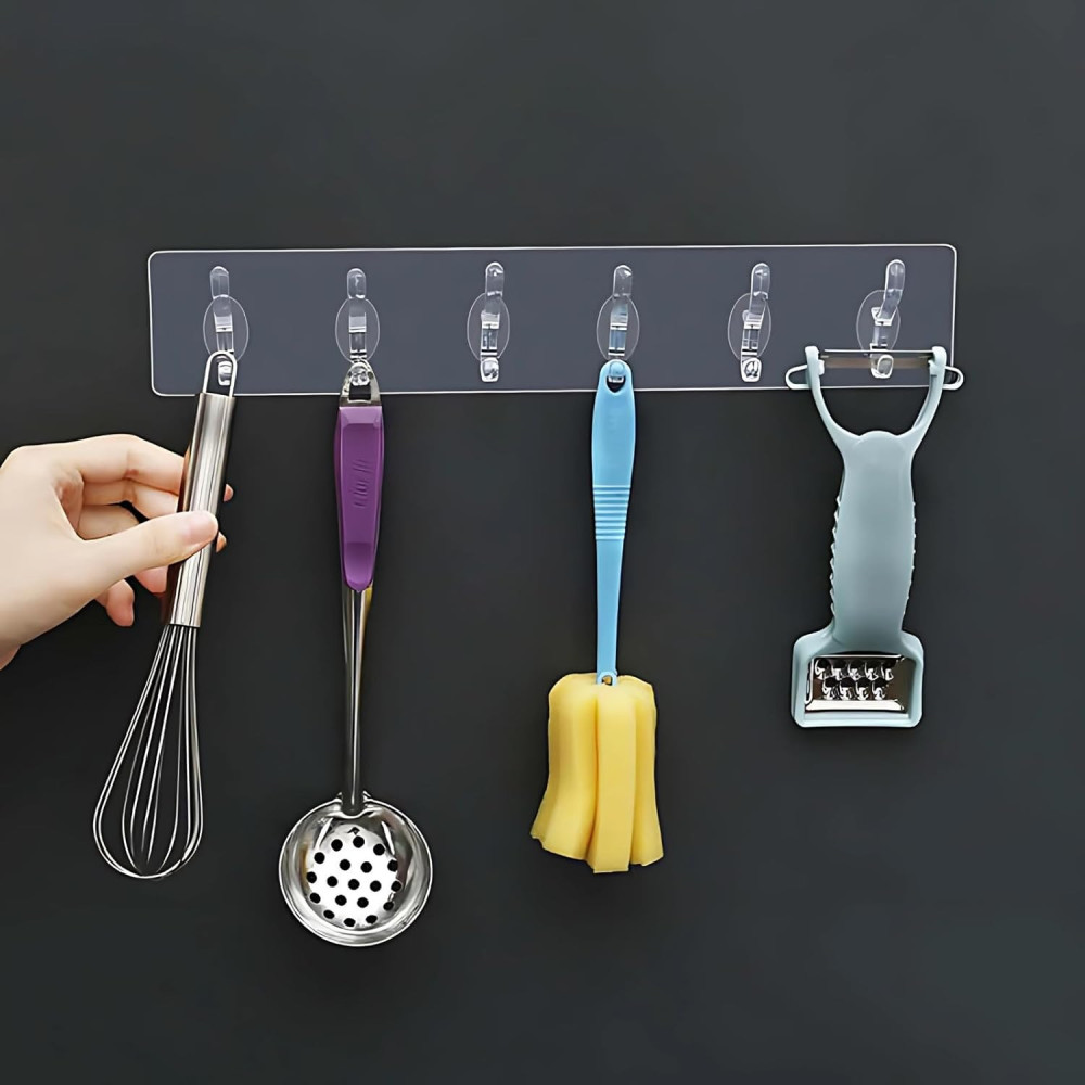 5 in 1 Self Adhesive Hook Sticker Strip for Wall Hanging, Heavy Duty Transparent Wall Hooks for Bathroom and Kitchen, Reusable Waterproof Sticky Hook Strips (5 Hook Sticker, Pack of 3)