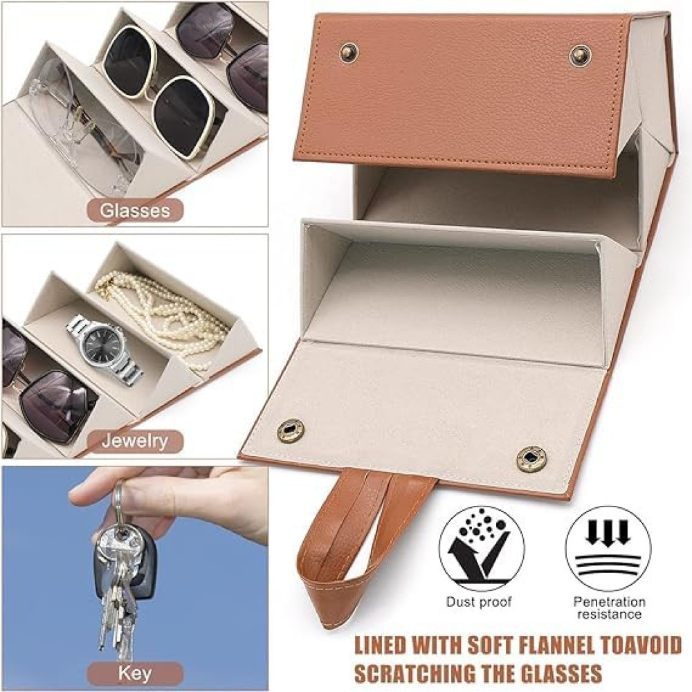 Sunglasses Organizer with Slots, Travel Glasses Case Storage Portable Sunglasses Storage Case Bag Foldable Eyeglasses Holder Box, Eyewear Display Containers for Men & Women