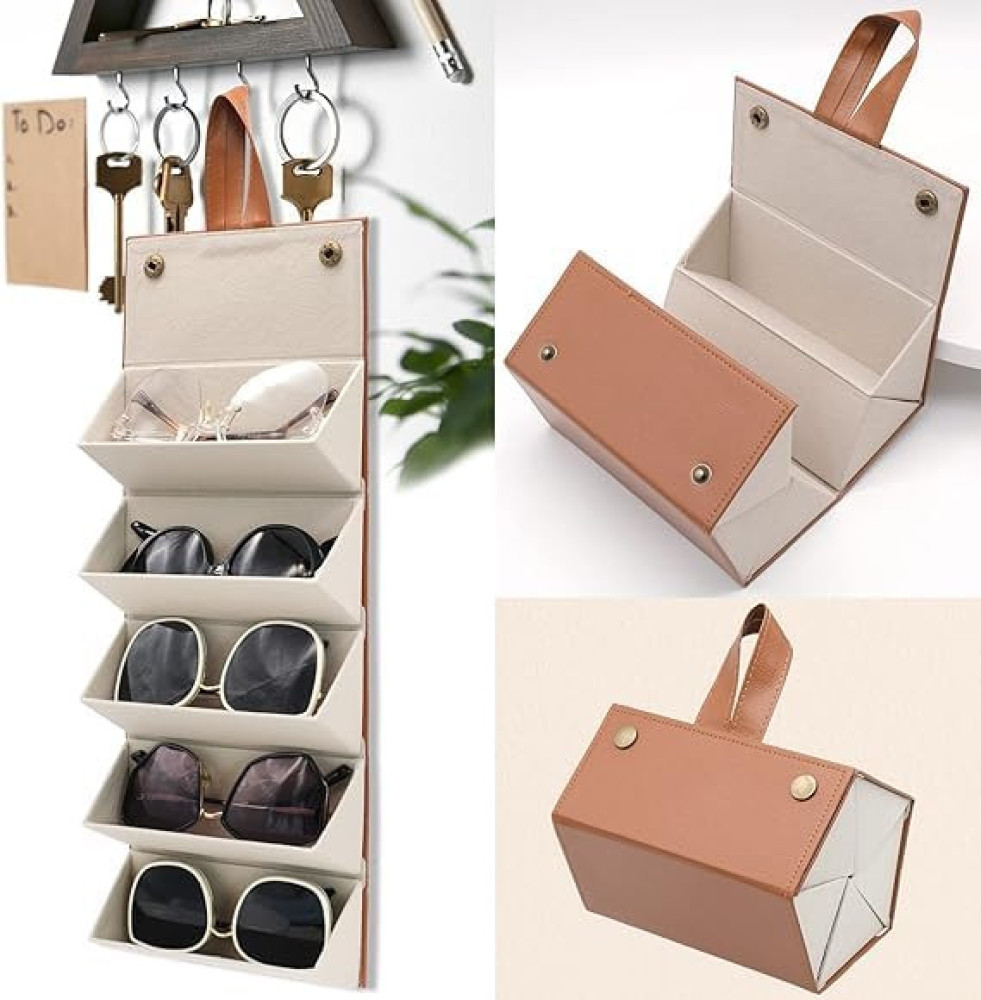 Sunglasses Organizer with Slots, Travel Glasses Case Storage Portable Sunglasses Storage Case Bag Foldable Eyeglasses Holder Box, Eyewear Display Containers for Men & Women