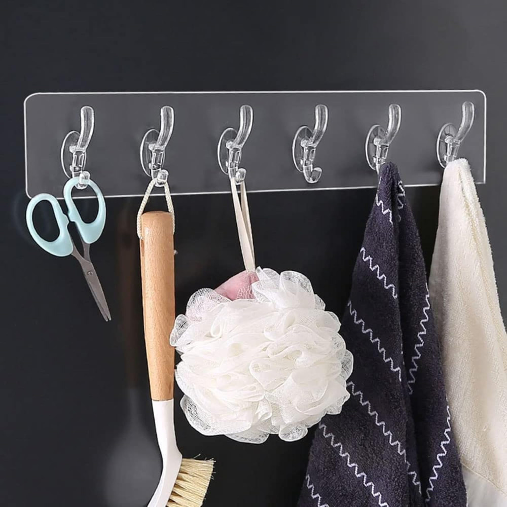 6-Hook Sticker Plate for Convenient and Space-Saving Storage Solution