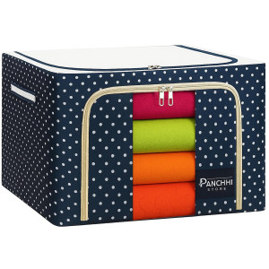 Non-Woven Storage Box & 66 Liter Wardrobe Organizer For Storage Foldable Steel Frame Storage Organiser With Zipper With Clear Window & Handles Storage Bags For Clothes Large Pack Of 1