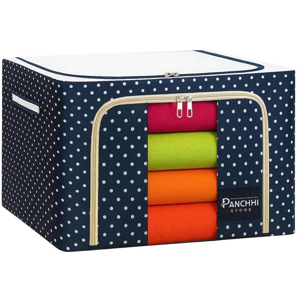 Non-Woven Storage Box & 66 Liter Wardrobe Organizer For Storage Foldable Steel Frame Storage Organiser With Zipper With Clear Window & Handles Storage Bags For Clothes Large Pack Of 1