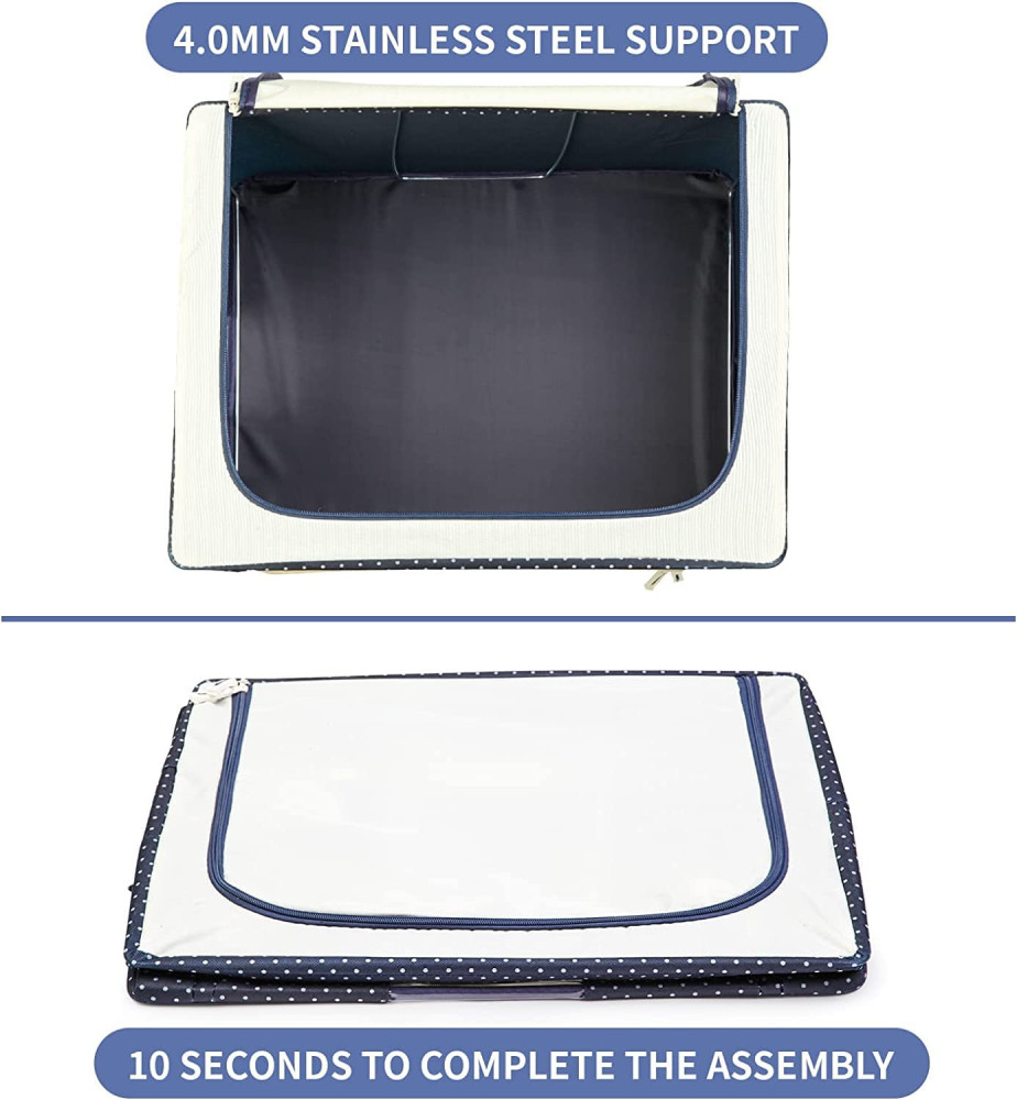 Non-Woven Storage Box & 66 Liter Wardrobe Organizer For Storage Foldable Steel Frame Storage Organiser With Zipper With Clear Window & Handles Storage Bags For Clothes Large Pack Of 1