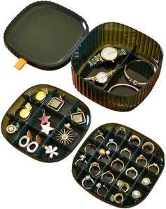 Jewelry Organizer Box, Acrylic Earring Organizer Jewelry Box with Compartment Tray, Clear Display Storage Box for Rings Bracelet Necklaces, 3 Layer Travel Jewelry Case Gift for Women Girls