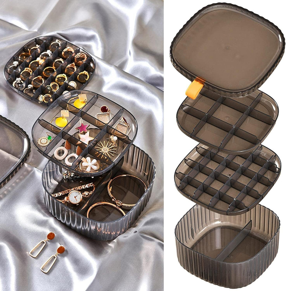 Jewelry Organizer Box, Acrylic Earring Organizer Jewelry Box with Compartment Tray, Clear Display Storage Box for Rings Bracelet Necklaces, 3 Layer Travel Jewelry Case Gift for Women Girls