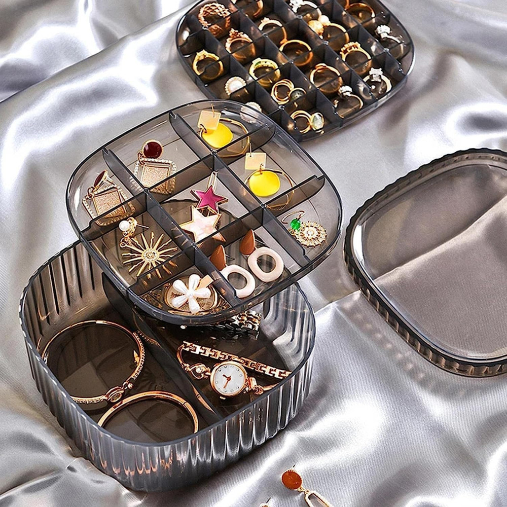 Jewelry Organizer Box, Acrylic Earring Organizer Jewelry Box with Compartment Tray, Clear Display Storage Box for Rings Bracelet Necklaces, 3 Layer Travel Jewelry Case Gift for Women Girls