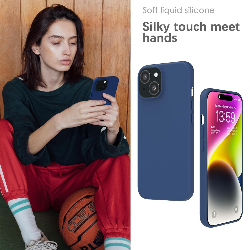 M-ved Silicone Back Case for iPhone 13, Soft-Touch Phone Back Cover for Apple iPhone 13 -dark blue