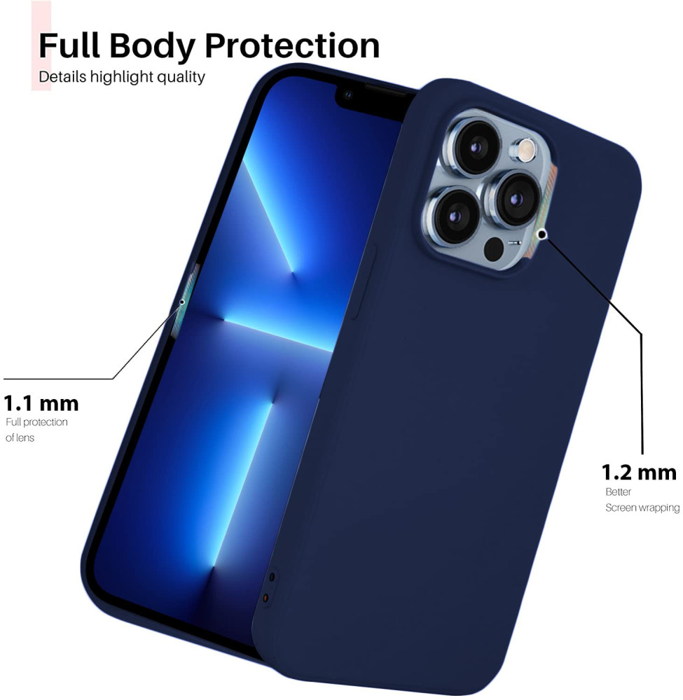M-ved Microfiber Candy Case Compatible for iPhone 13 Pro 6.1 Inch Shockproof Slim Back Cover Liquid Silicone Case -DARK BLUE