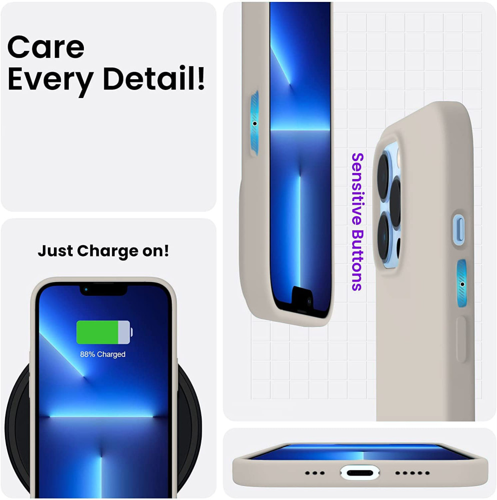 M-ved Microfiber Candy Case Compatible for iPhone 13 Pro 6.1 Inch Shockproof Slim Back Cover Liquid Silicone Case -grey