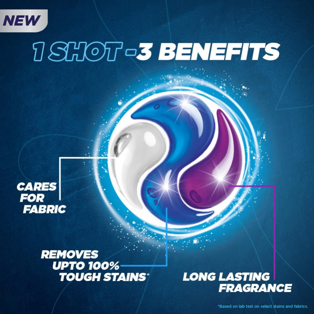 Surf Excel Matic 3 In 1 Smart Shots 17 Pcs, Laundry Detergent Tablets Pods For Tough Stain Removal In Front Load & Top Load Washing Machines, Fragrance + Care