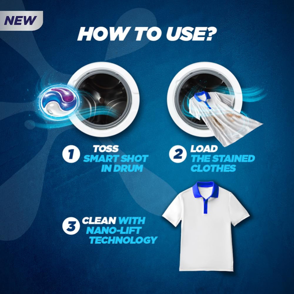 Surf Excel Matic 3 In 1 Smart Shots 17 Pcs, Laundry Detergent Tablets Pods For Tough Stain Removal In Front Load & Top Load Washing Machines, Fragrance + Care