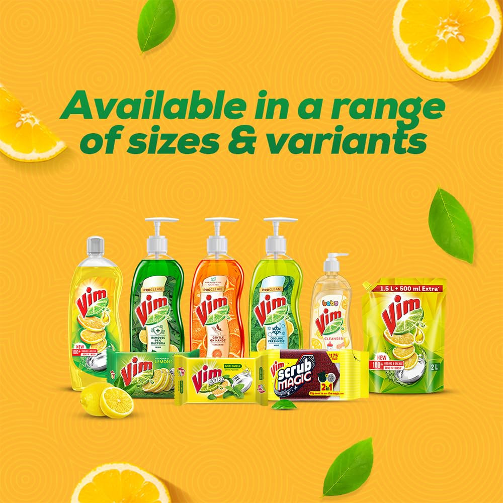 Vim Fresh Lemon Fragrance Dishwash Liquid Gel 2L Refill Pack|| Leaves No Residue|| Grease Cleaner For Utensils - Liquid Kitchen Soap Super Saver Offer