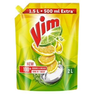 Vim Fresh Lemon Fragrance Dishwash Liquid Gel 2L Refill Pack|| Leaves No Residue|| Grease Cleaner For Utensils - Liquid Kitchen Soap Super Saver Offer