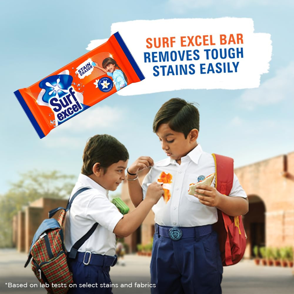 Surf Excel Detergent Bar, Laundry Detergent Bar For Clothes, Removes Tough Stains, New long lasting fragrance, 4x200 g