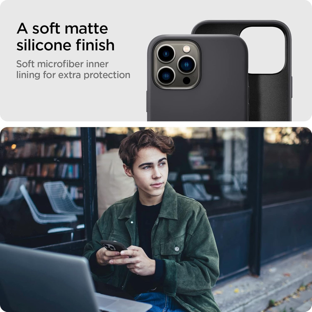 M-ved Microfiber Candy Case Compatible for iPhone 13 Pro Max, Shockproof Slim Back Cover Liquid Silicone Case-black