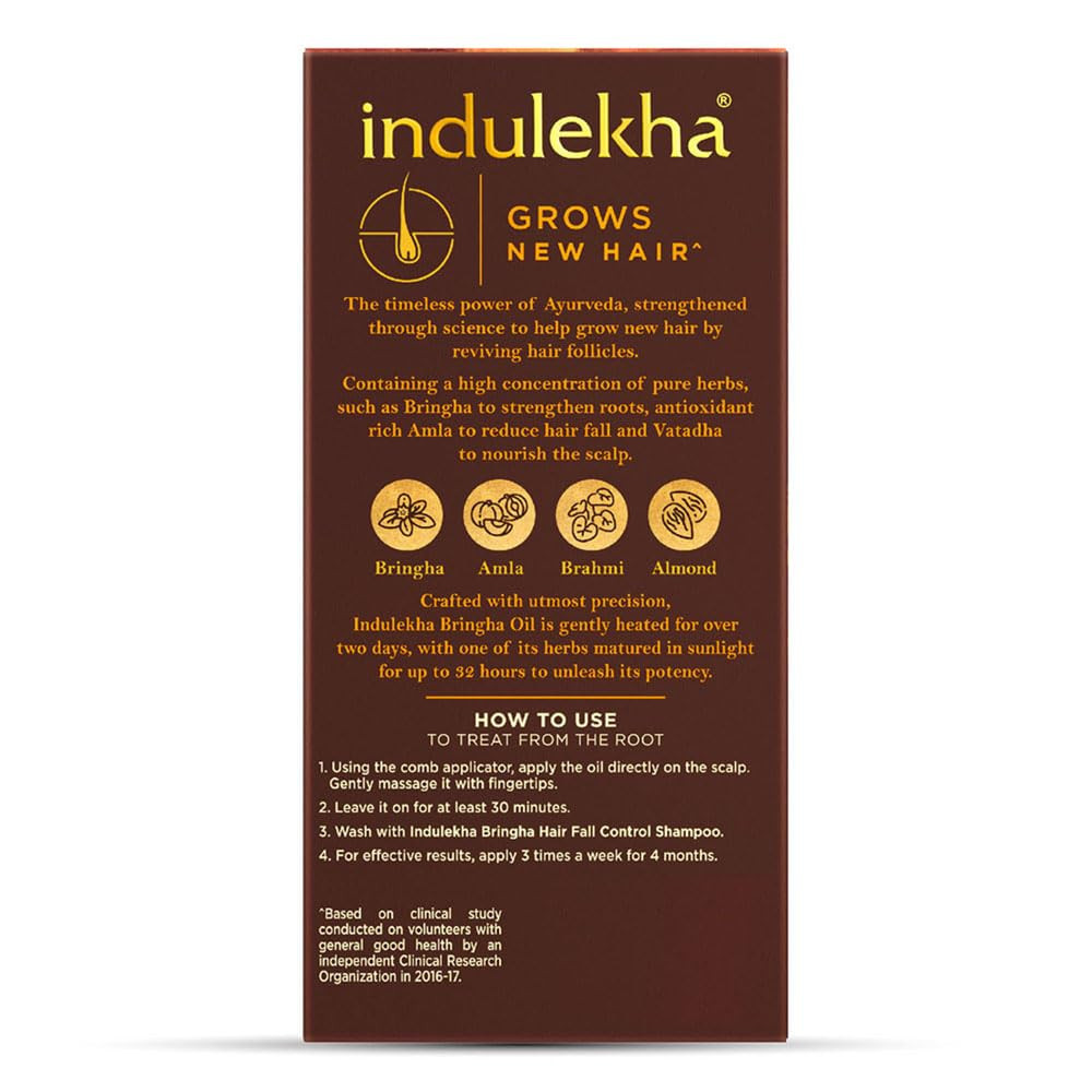Indulekha Bringha, Ayurvedic Hair Oil, 100ml, for Hair Fall Control, with Amla & Coconut Oil, with Comb Applicator