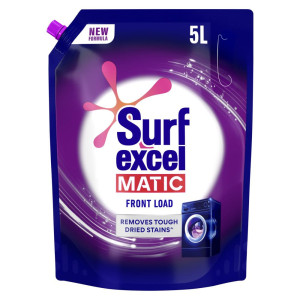 Surf Excel Matic Front Load Liquid Detergent 5L Refill Pouch, Specially designed to remove Tough Dried Stains, 1st time in Washing Machine