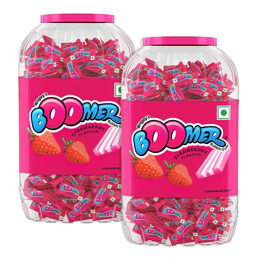 2pc Boomer Wrigley Super Bubble Gum, Strawberry jar