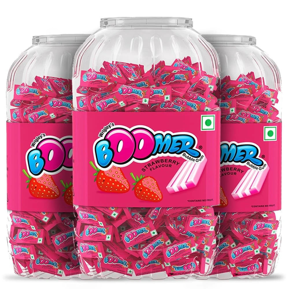 3pc Boomer Bubble Chewing Gum Strawberry Flavoured jar