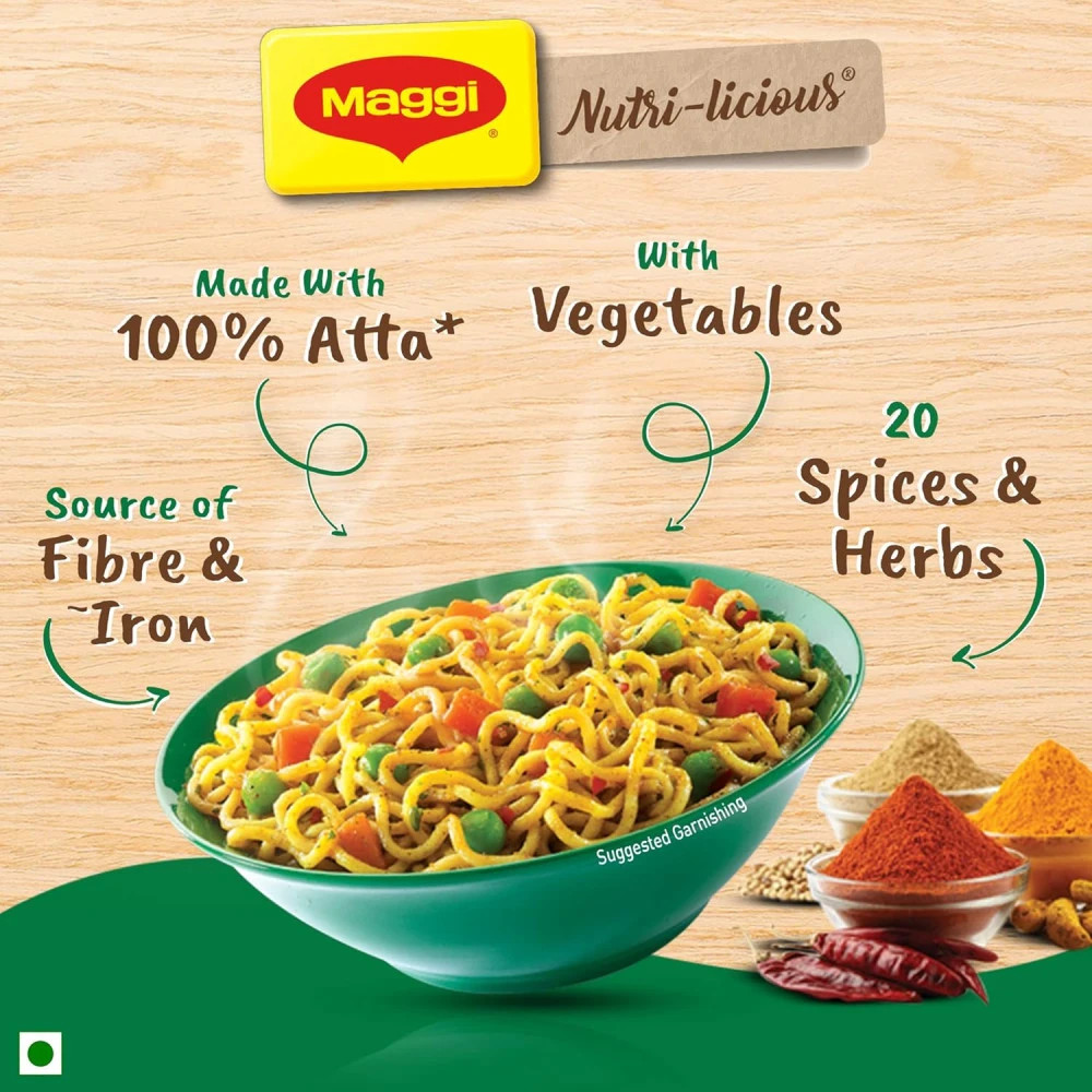 pack 10 MAGGI Masala Veg Atta Noodles|100% Atta