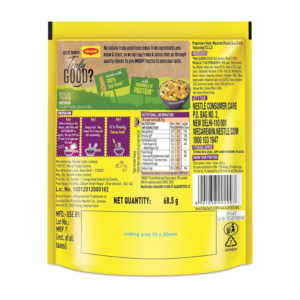 Maggi Mushroom Penne Pazzta, 64g (Pack of 2)