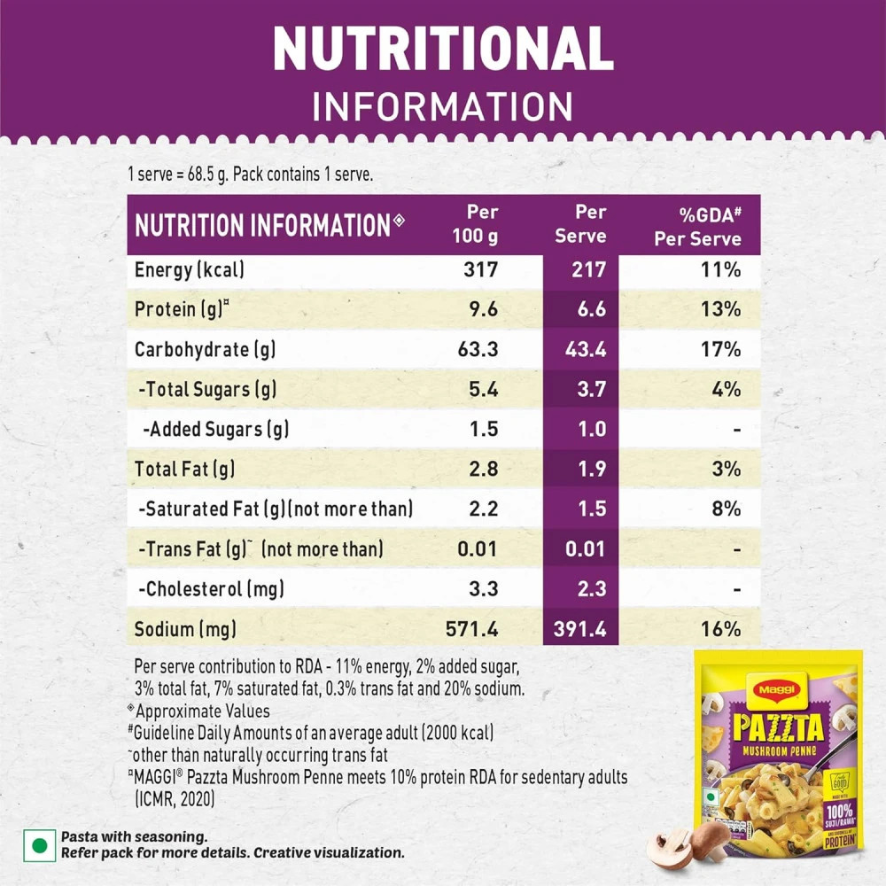 Maggi Mushroom Penne Pazzta, 64g (Pack of 2)