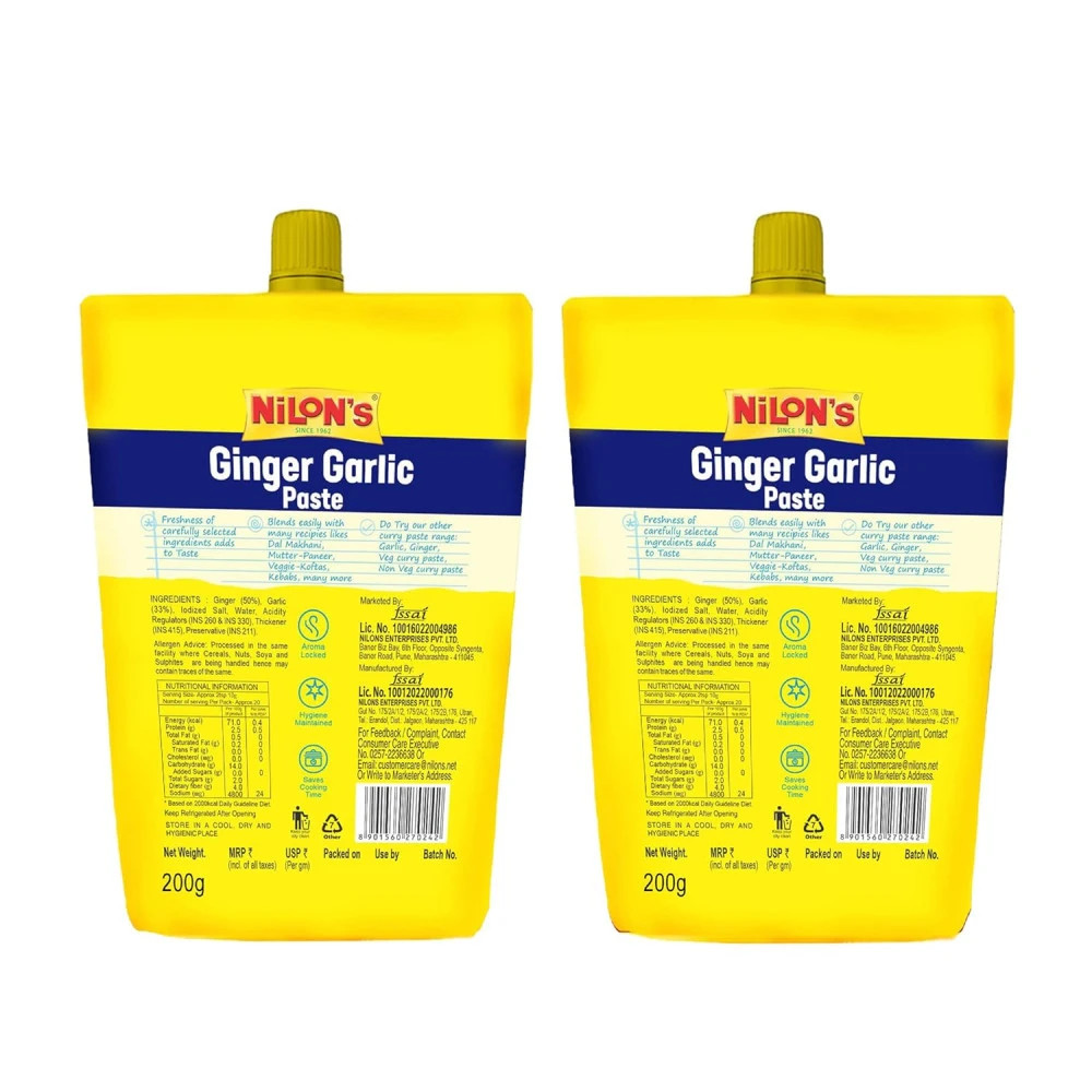 NILON'S Ginger Garlic Paste Spout - 200 GM (Pack of 2) | Add Fresh Flavours to Your Dishes