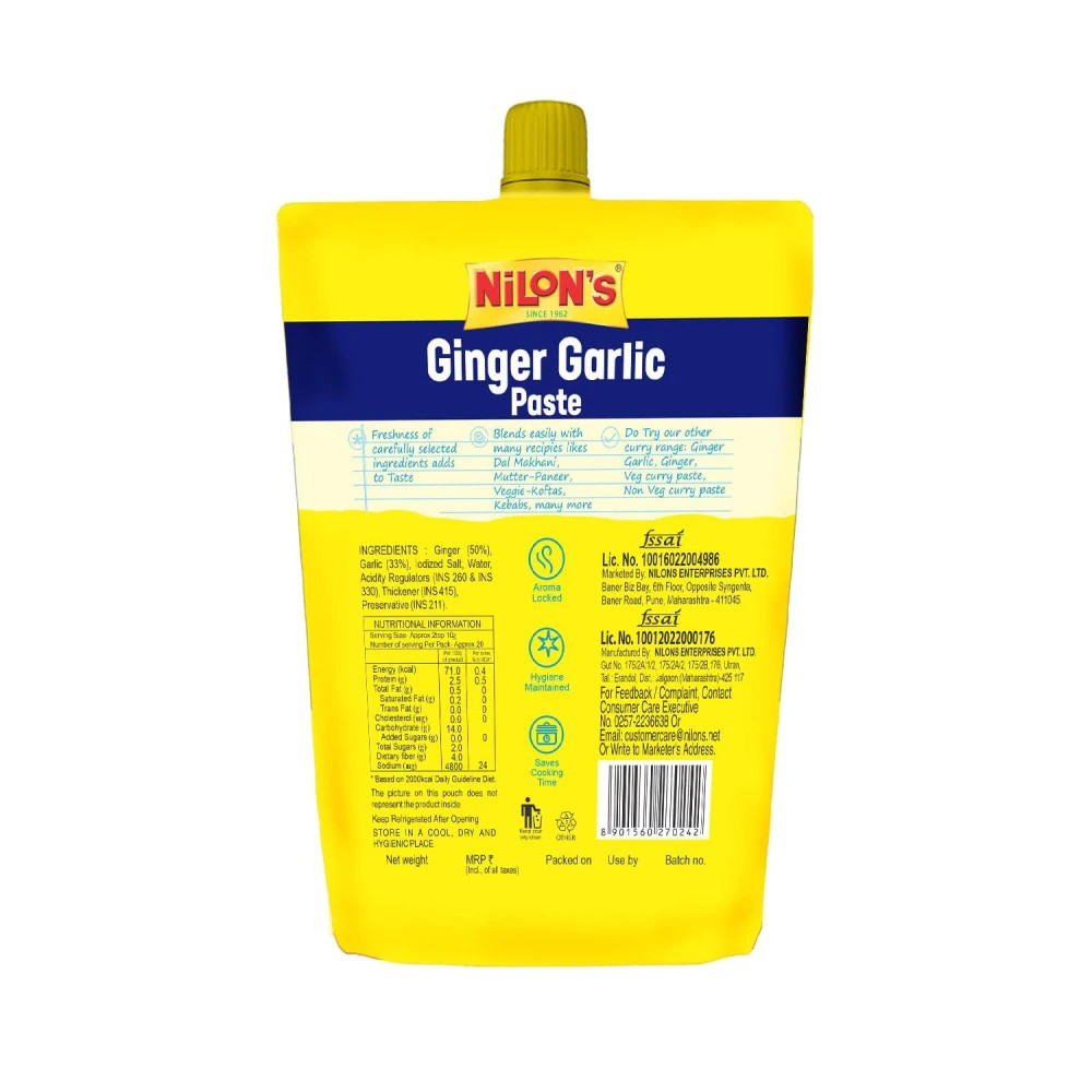 Nilon's Ginger Garlic Paste Pouch 200g | Fresh & Aromatic Blend