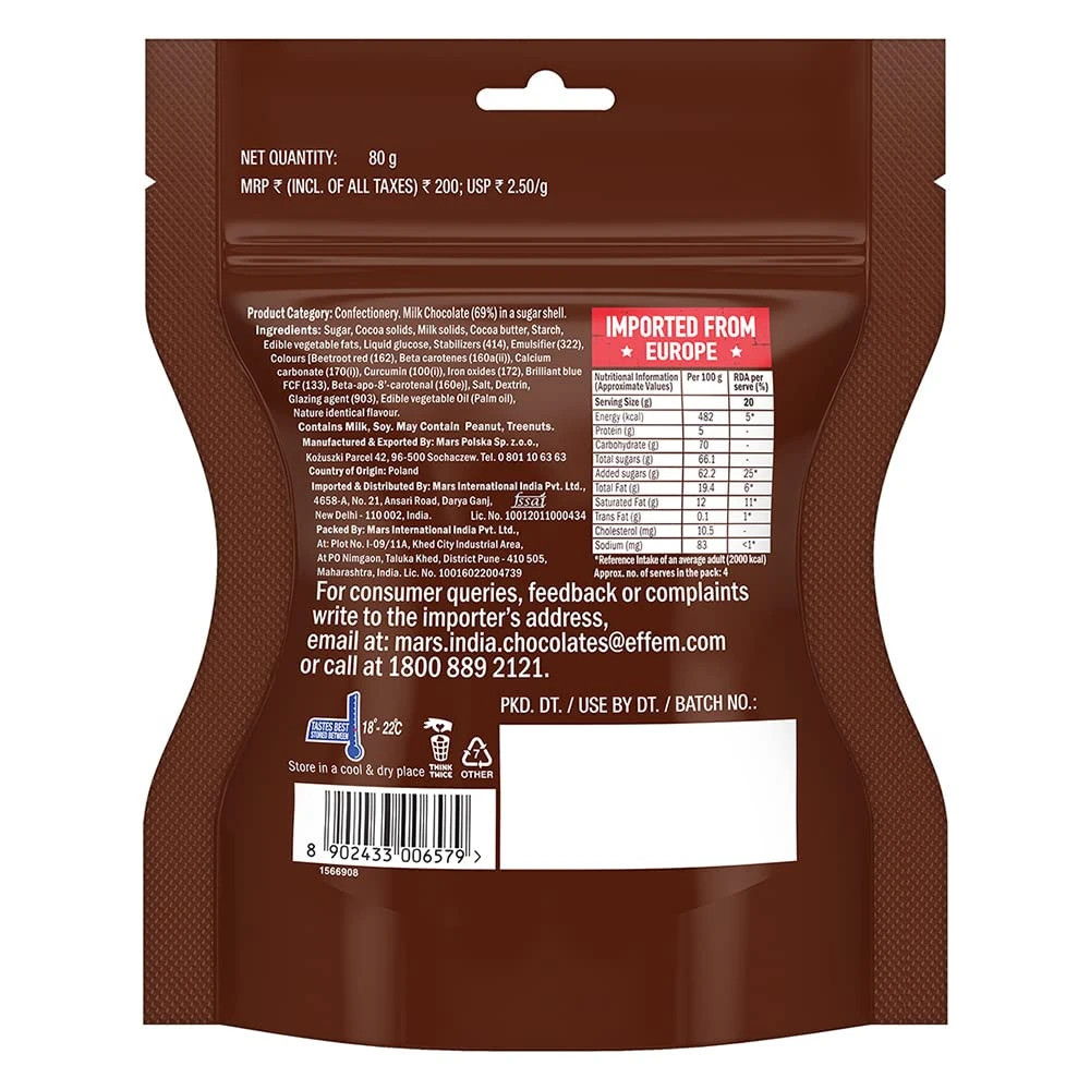 m&m's Milk Chocolate Candies | Resealable Sharing Pack | Imported from Europe|Made with Milk Chocolate| 80 g | Pack of 3