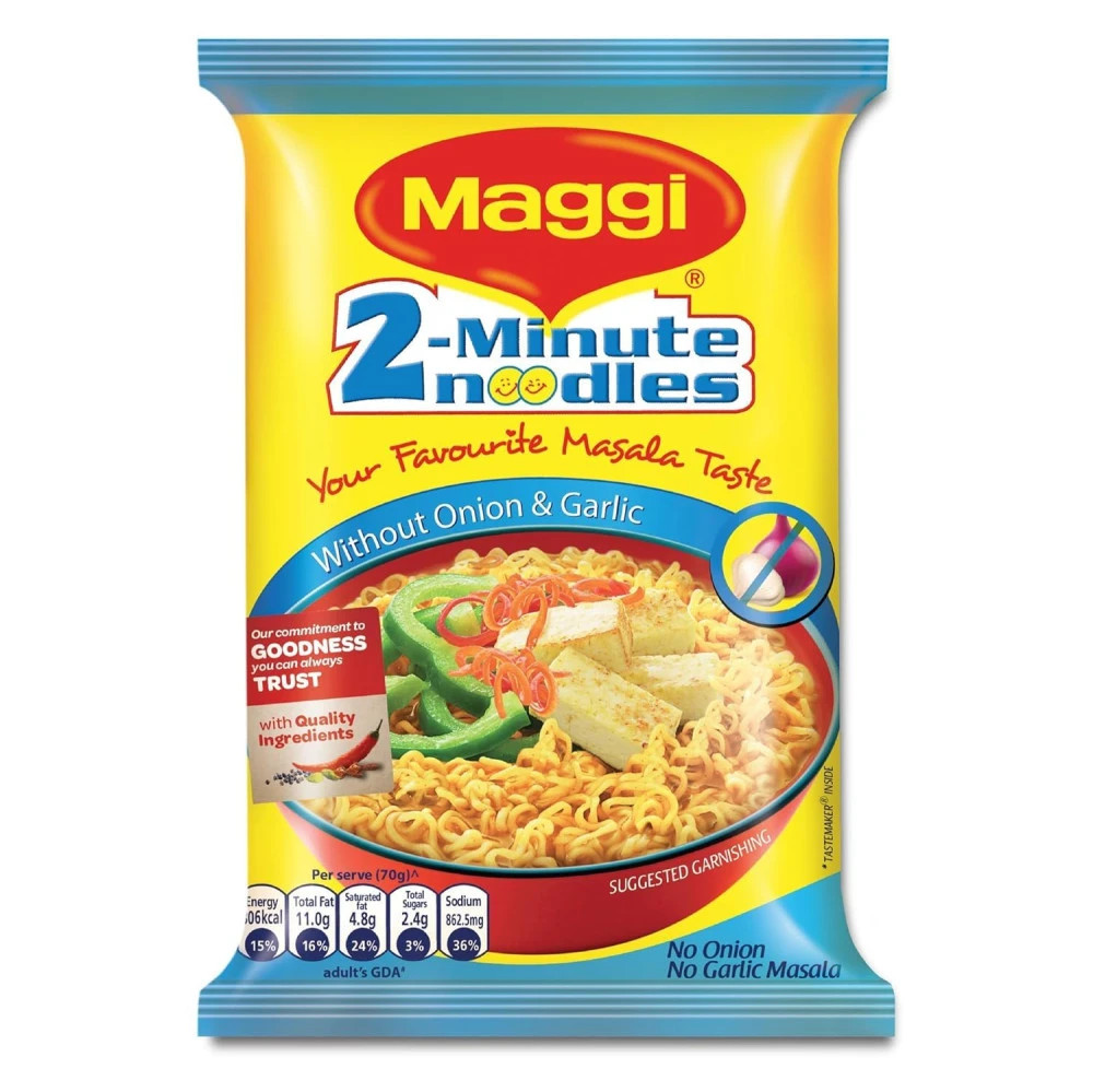 Maggi 2-Minute Noodles - No Onion and No Garlic, 70g Pouch