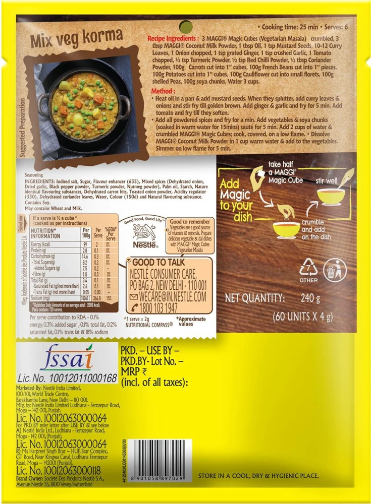 MAGGI Nestle MAGIC Cubes, Vegetarian Masala 10 cubes (40 gm)