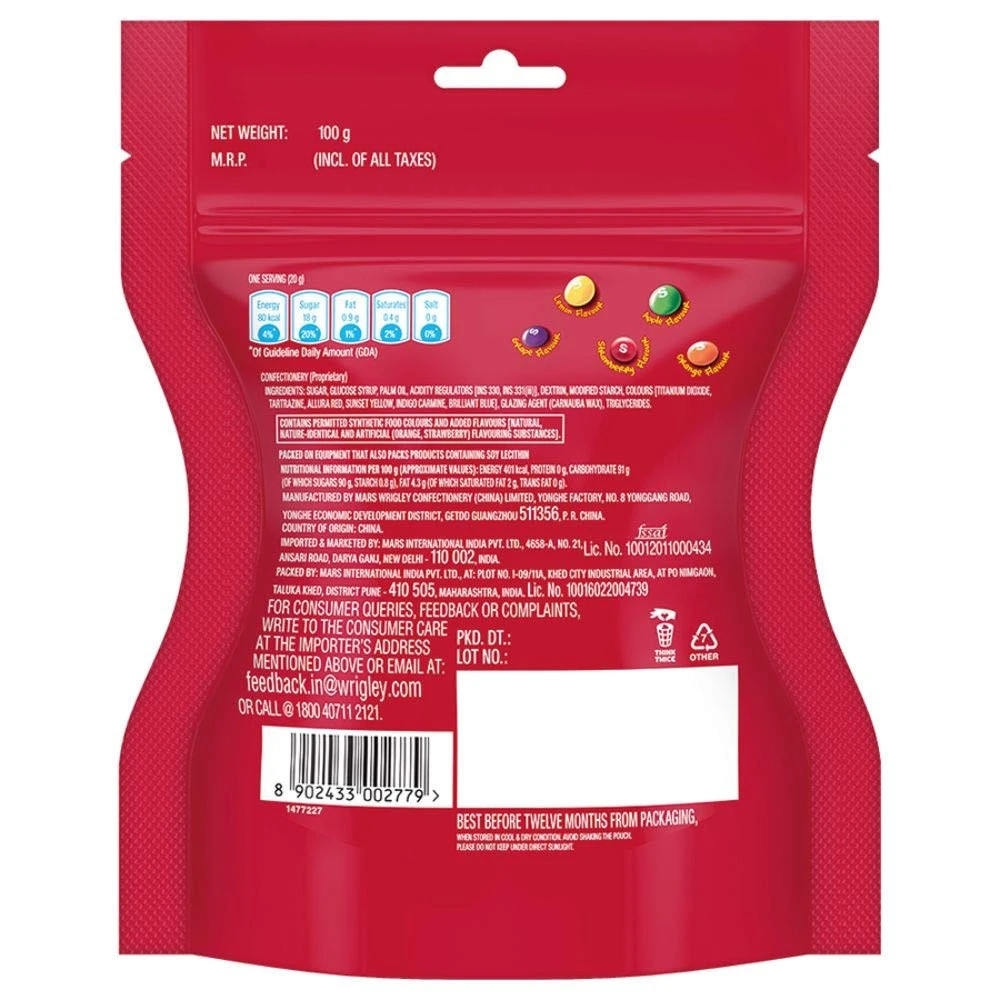 Skittles Wildberry Mixedfruit Flavoured Candies, 100 Gm
