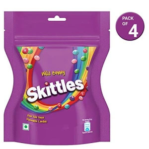 Skittles Wildberry Flavored Candies, 100 grams Pouch (Pack of 4)